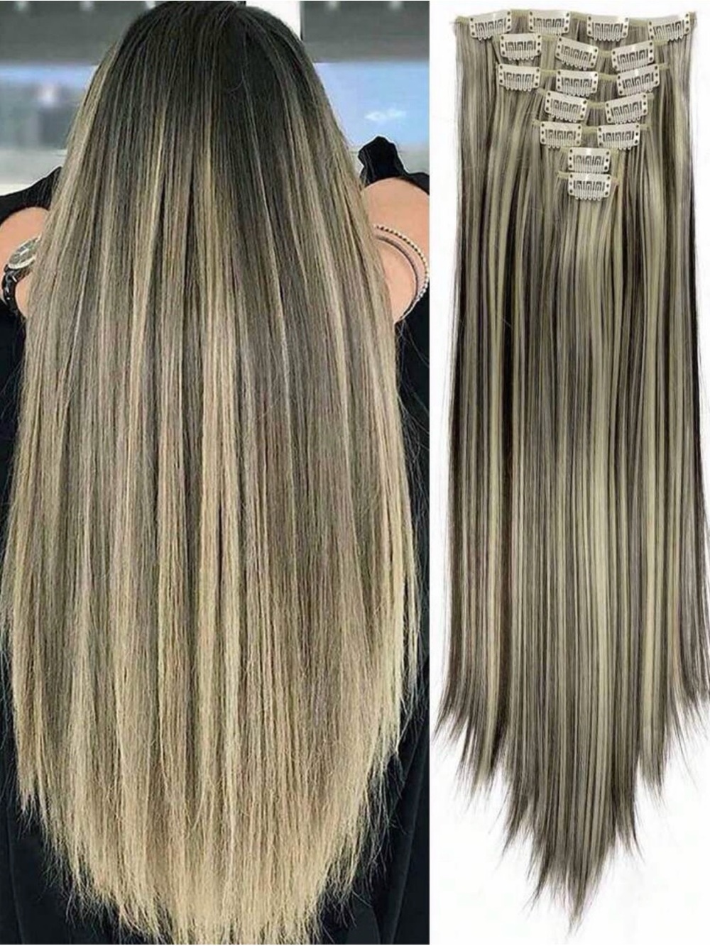 Clip-In Straight Hair Extensions - Ash Blonde Brown Balayage 22 inch
